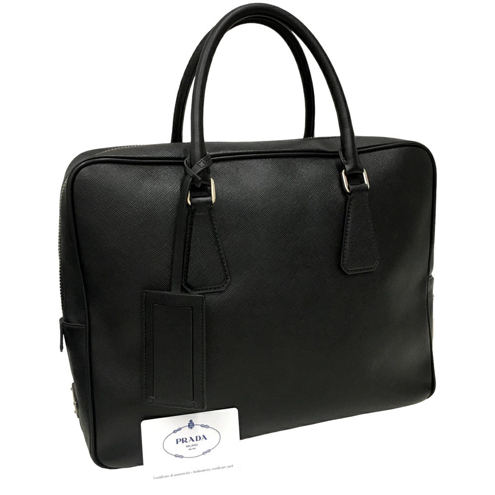 Prada Briefcase Business Bag Handbag Black Leather - Picture 1 of 10